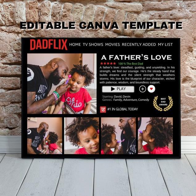 Personalized Dadflix Photo Collage Frame, Custom Text & Photo Gift for Dad