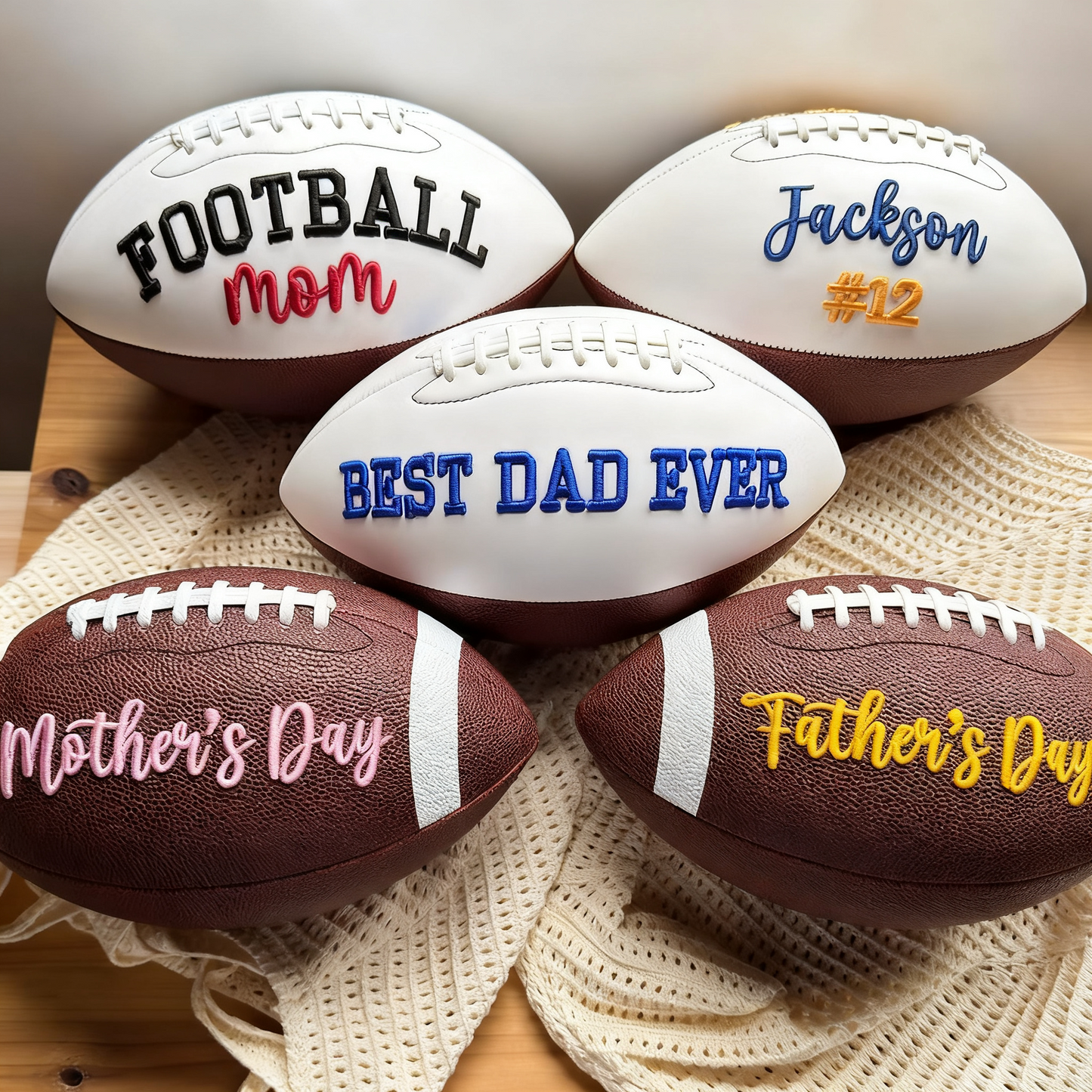 Customizable Embroidered Football, Unique Gift for Dad Mom Coach Sports Fans