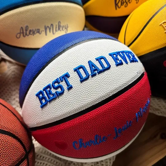 Custom 3D Embroidered Basketball, "Best Dad Ever" Basketball Gift for Sports Dad