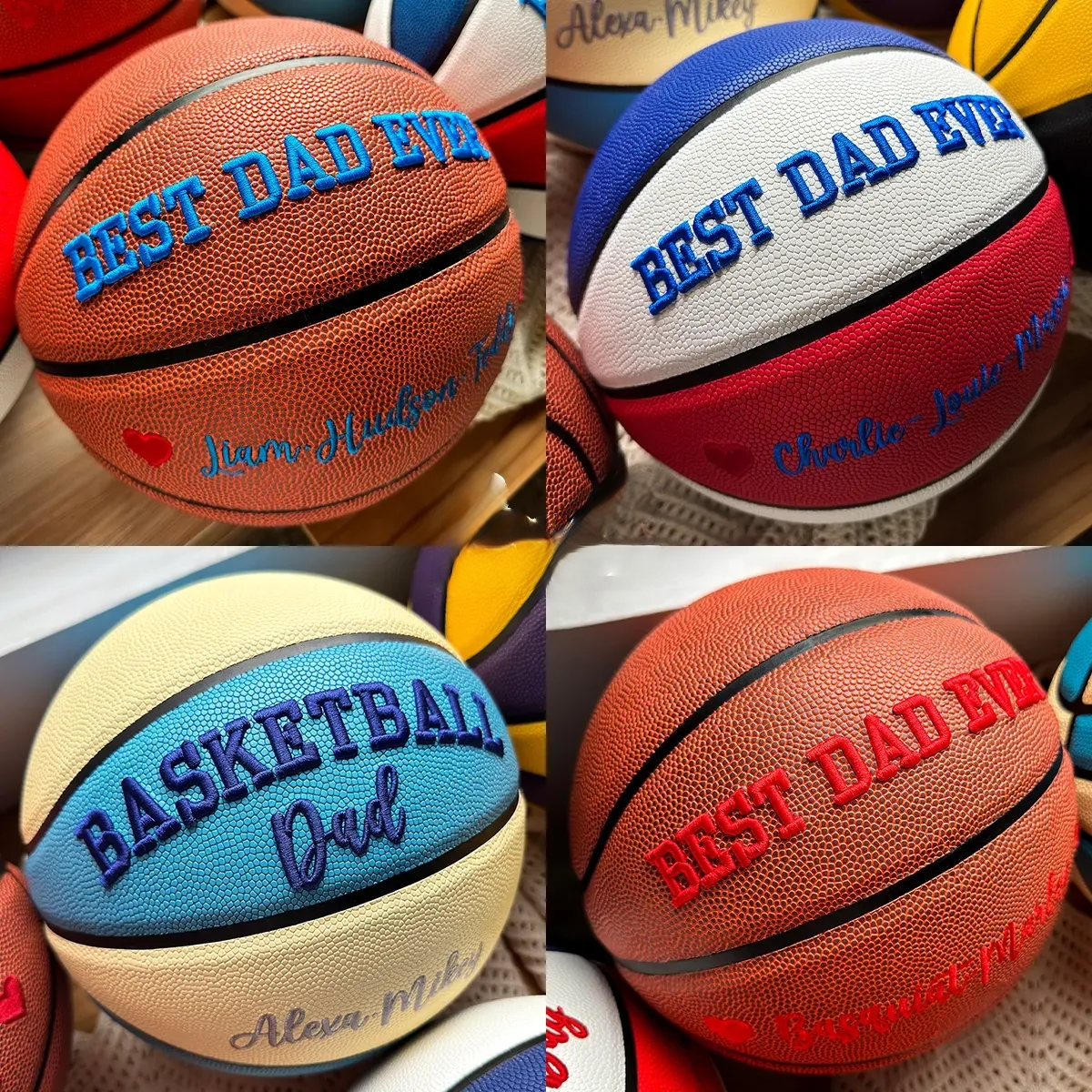Custom 3D Embroidered Basketball, "Best Dad Ever" Basketball Gift for Sports Dad
