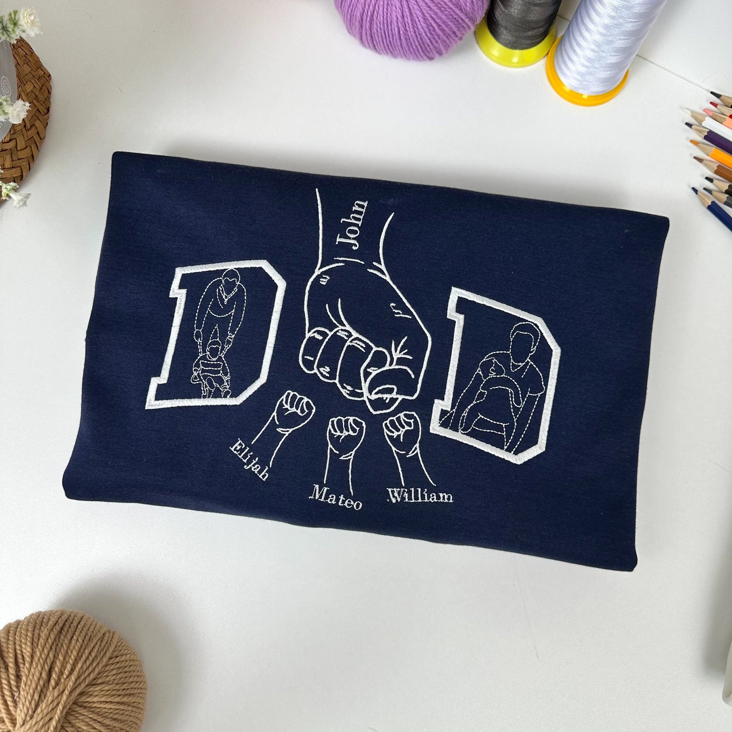 Personalized Fist Bump Dad Outline/Full Color Embroidered Sweatshirt Father’s Day Gift