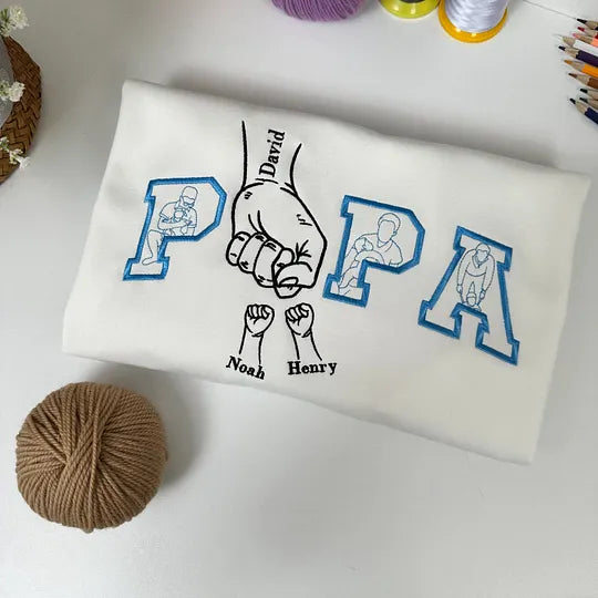 Personalized Fist Bump Dad Outline/Full Color Embroidered Sweatshirt Father’s Day Gift