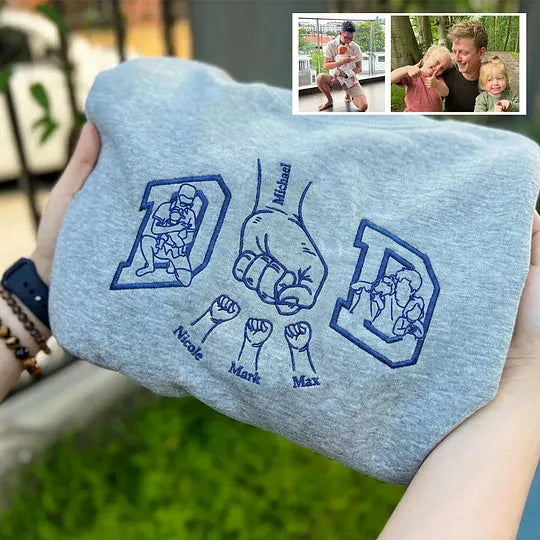 Personalized Fist Bump Dad Outline/Full Color Embroidered Sweatshirt Father’s Day Gift