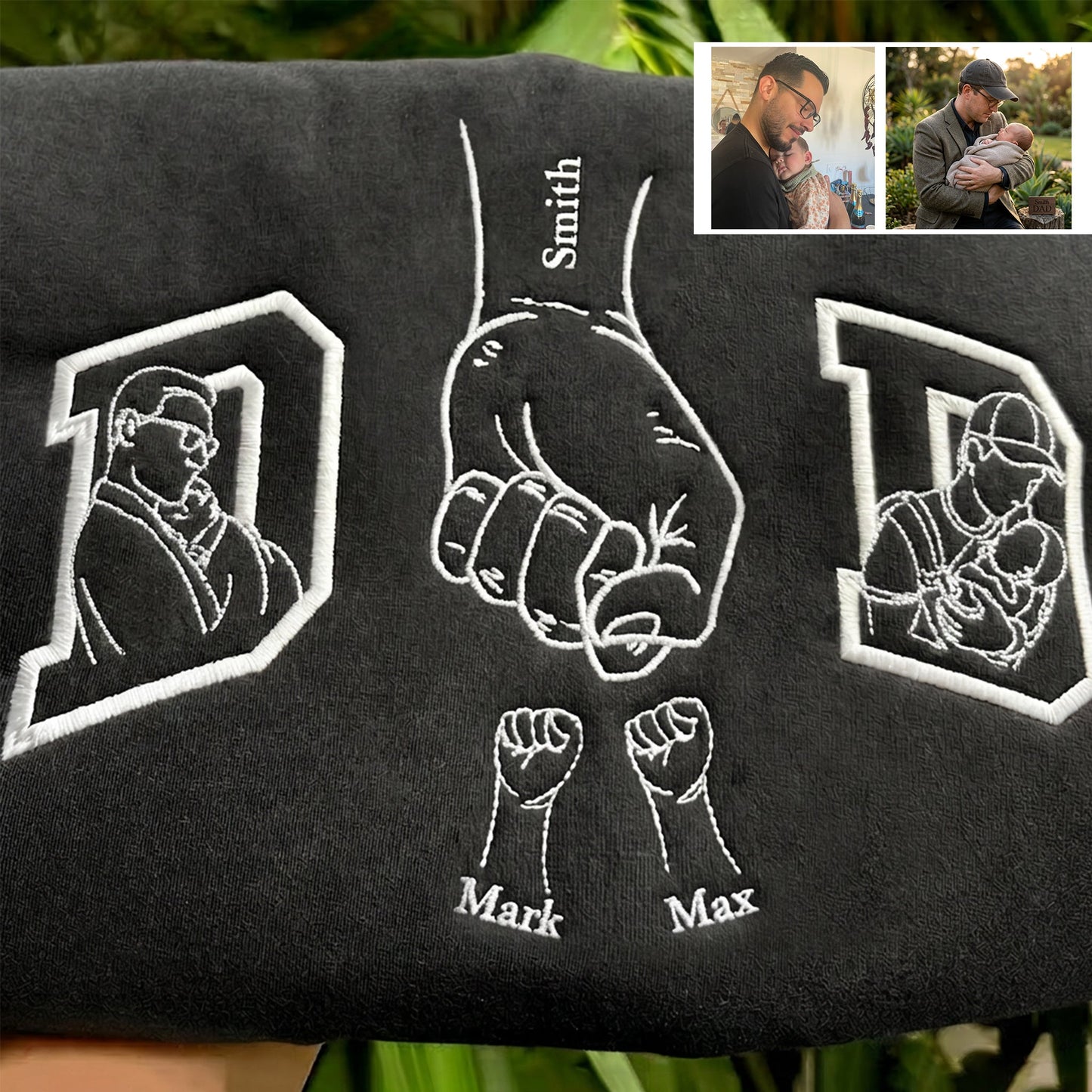 Personalized Fist Bump Dad Outline/Full Color Embroidered Sweatshirt Father’s Day Gift