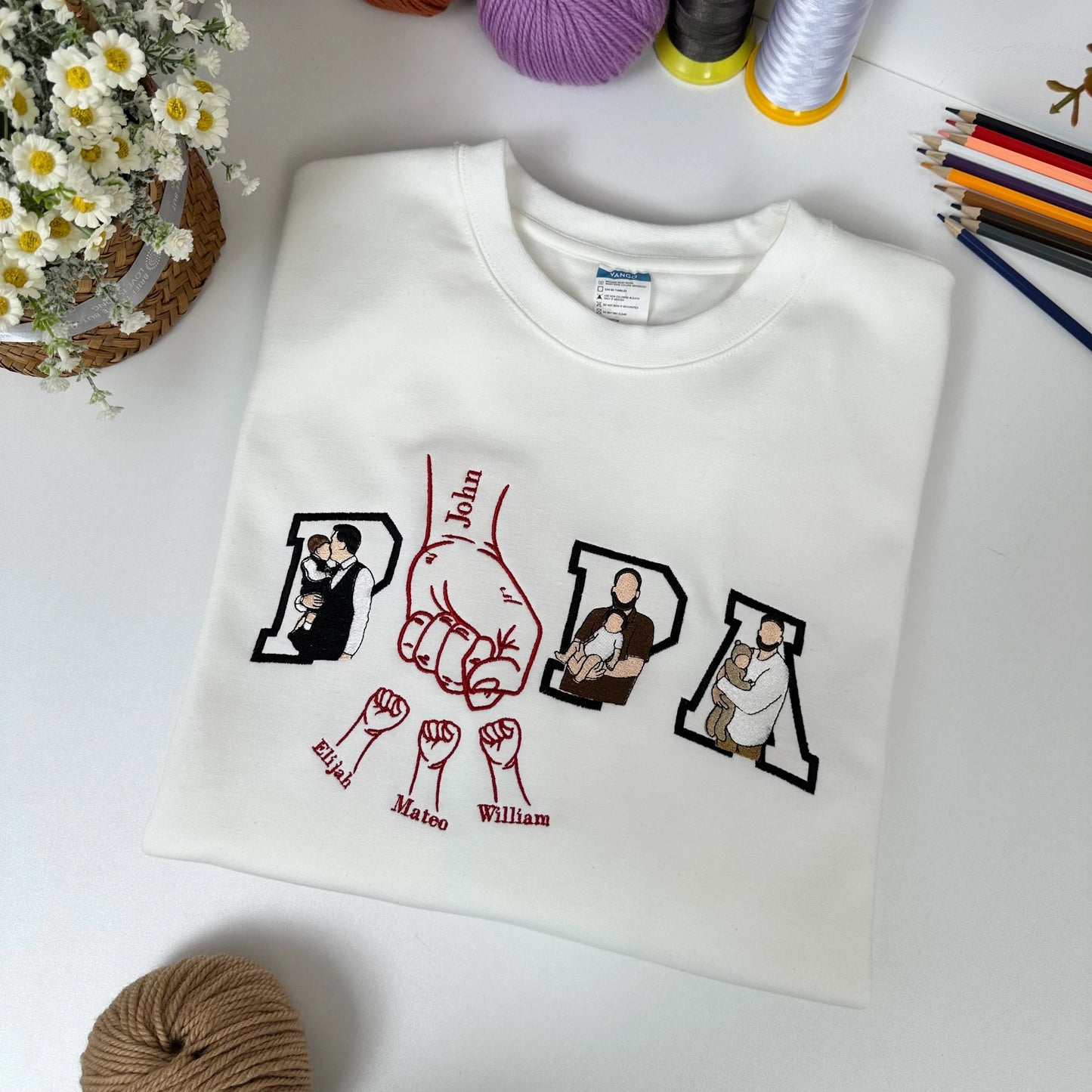 Personalized Fist Bump Dad Outline/Full Color Embroidered Sweatshirt Father’s Day Gift