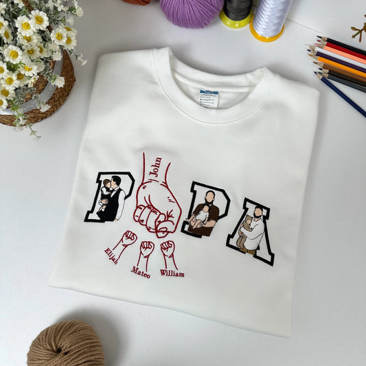 Personalized Fist Bump Dad Outline/Full Color Embroidered Sweatshirt Father’s Day Gift