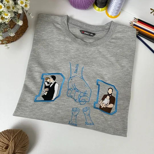 Personalized Fist Bump Dad Outline/Full Color Embroidered Sweatshirt Father’s Day Gift