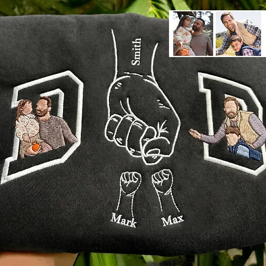 Personalized Fist Bump Dad Outline/Full Color Embroidered Sweatshirt Father’s Day Gift