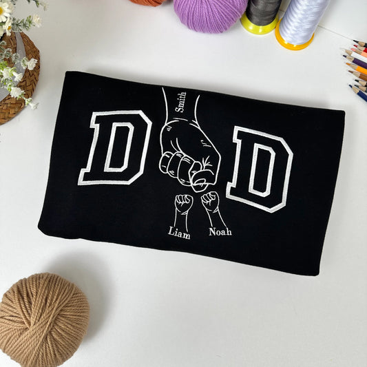Custom Fist Bump Embroidered Dad Sweatshirt, Personalized Family Name Design
