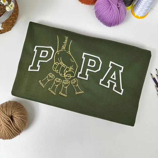 Custom Fist Bump Embroidered Dad Sweatshirt, Personalized Family Name Design