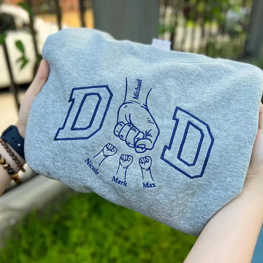 Custom Fist Bump Embroidered Dad Sweatshirt, Personalized Family Name Design