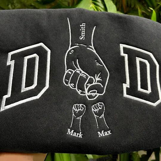 Custom Fist Bump Embroidered Dad Sweatshirt, Personalized Family Name Design