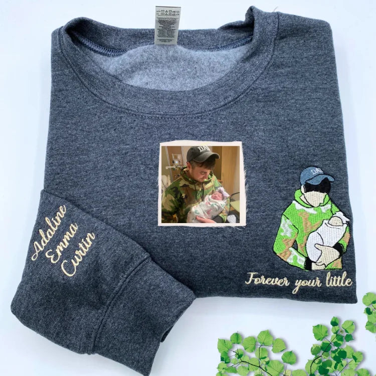 Custom Photo Turn Into Embroidery Dad Sweatshirt, Personalized Family Portrait Custom Gift for Dad Papa