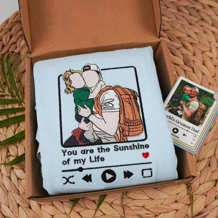 Custom Photo Turn Into Embroidery Dad Sweatshirt, Personalized Family Portrait Custom Gift for Dad Papa