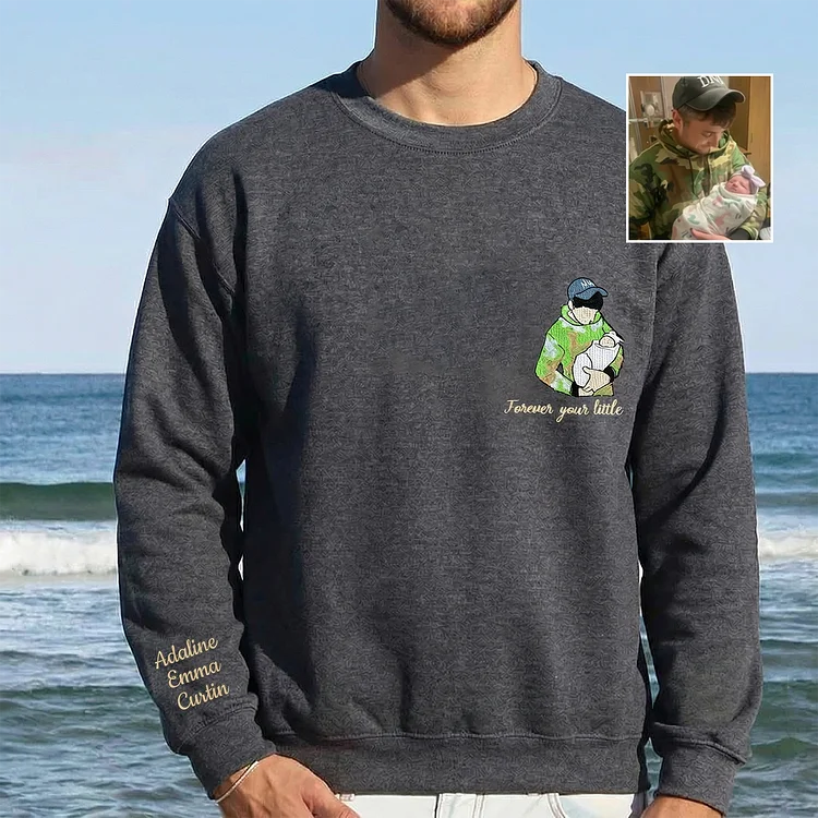 Custom Photo Turn Into Embroidery Dad Sweatshirt, Personalized Family Portrait Custom Gift for Dad Papa