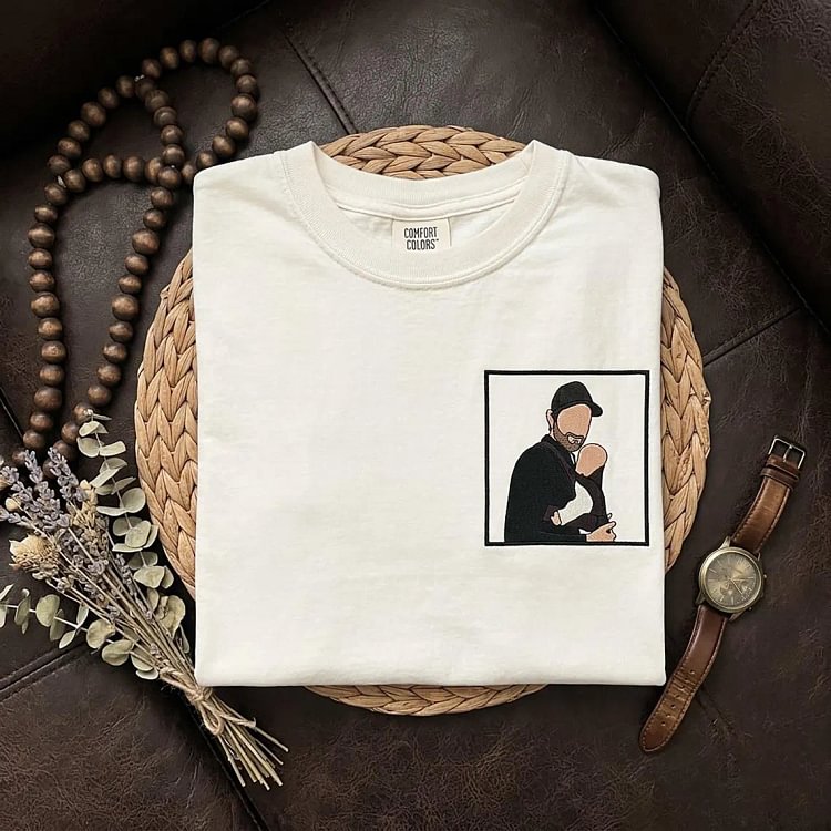 Custom Photo Turn Into Embroidery Dad Sweatshirt, Personalized Family Portrait Custom Gift for Dad Papa