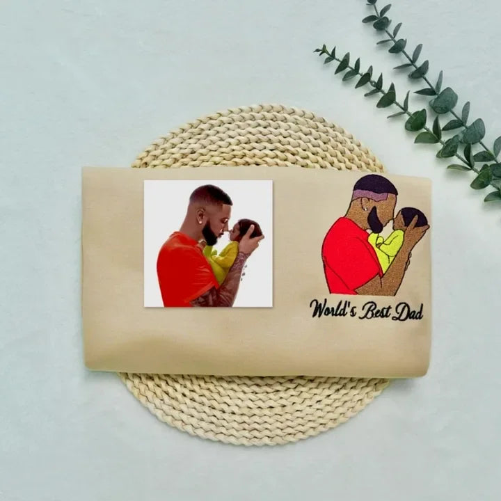 Custom Photo Turn Into Embroidery Dad Sweatshirt, Personalized Family Portrait Custom Gift for Dad Papa