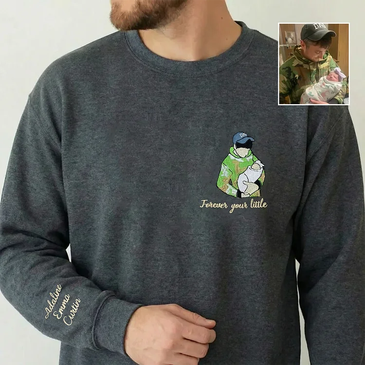 Custom Photo Turn Into Embroidery Dad Sweatshirt, Personalized Family Portrait Custom Gift for Dad Papa