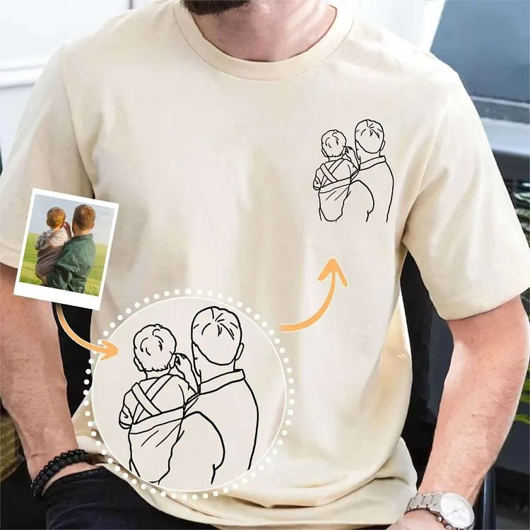 Custom Photo Turn Into Embroidery Dad Sweatshirt, Personalized Family Portrait Custom Gift for Dad Papa