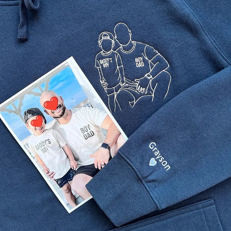 Custom Photo Turn Into Embroidery Dad Sweatshirt, Personalized Family Portrait Custom Gift for Dad Papa