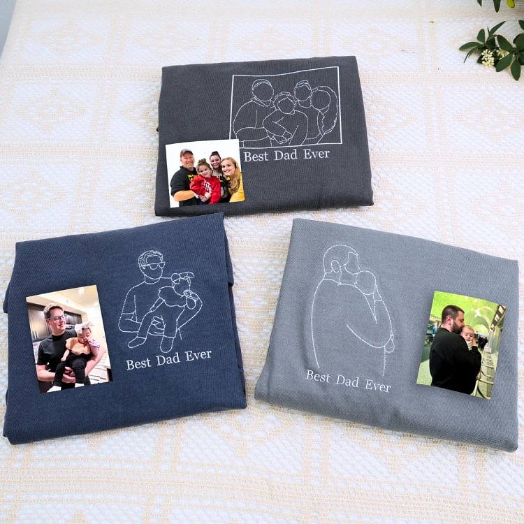 Custom Photo Turn Into Embroidery Dad Sweatshirt, Personalized Family Portrait Custom Gift for Dad Papa