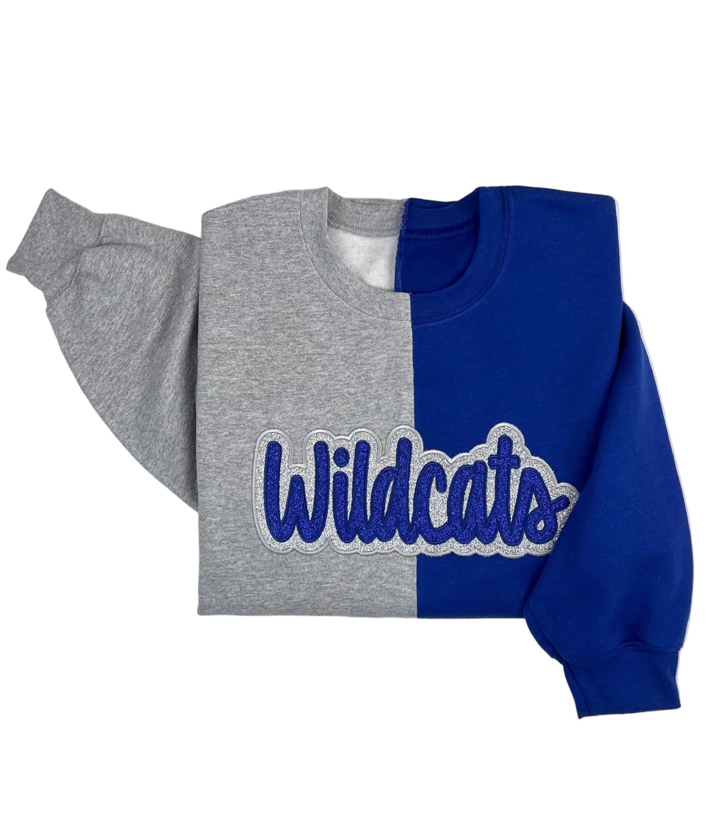 Custom Two-Tone Split Color Chenille Patch Embroidery Crewneck Sweatshirt