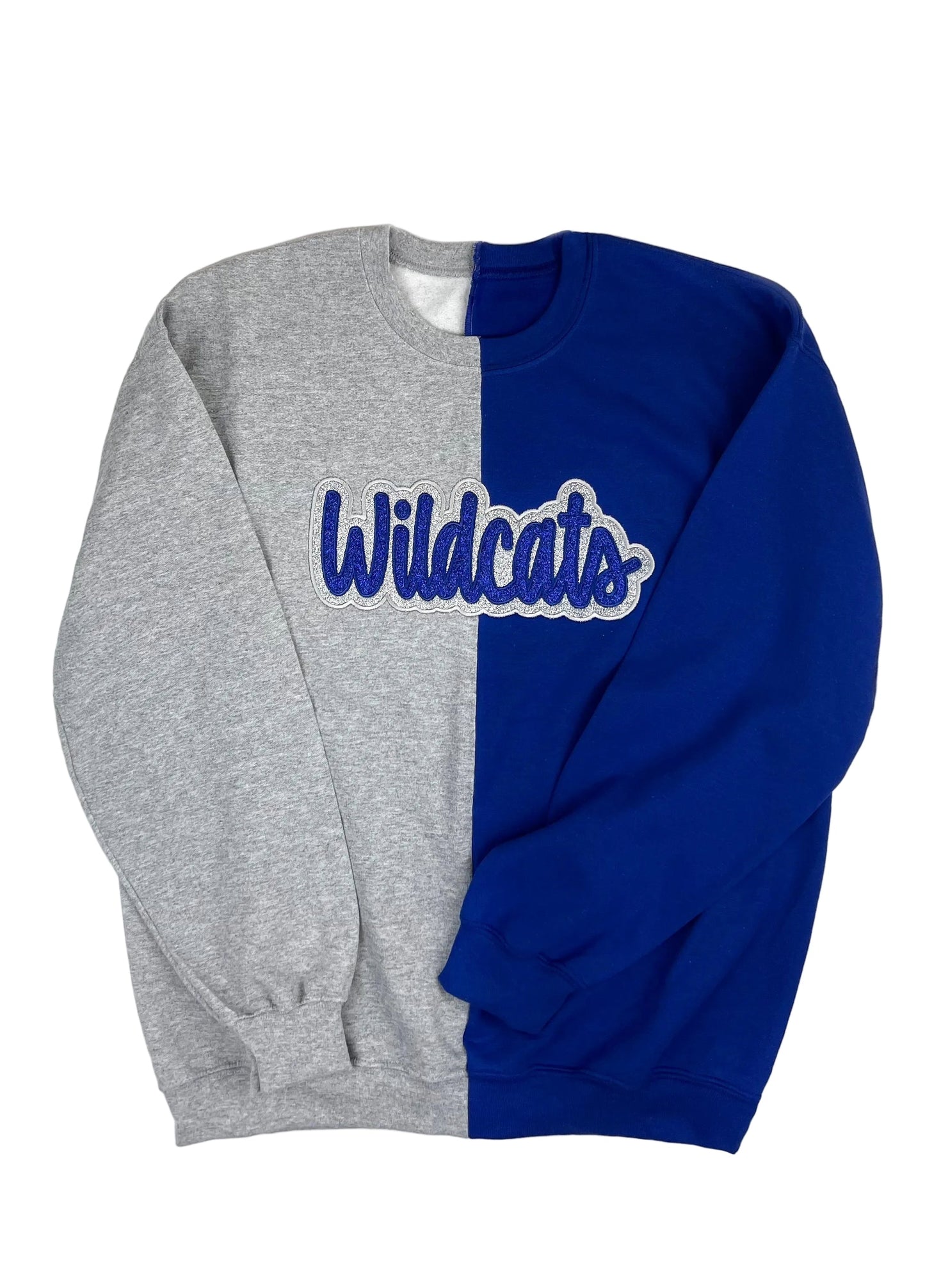 Custom Two-Tone Split Color Chenille Patch Embroidery Crewneck Sweatshirt