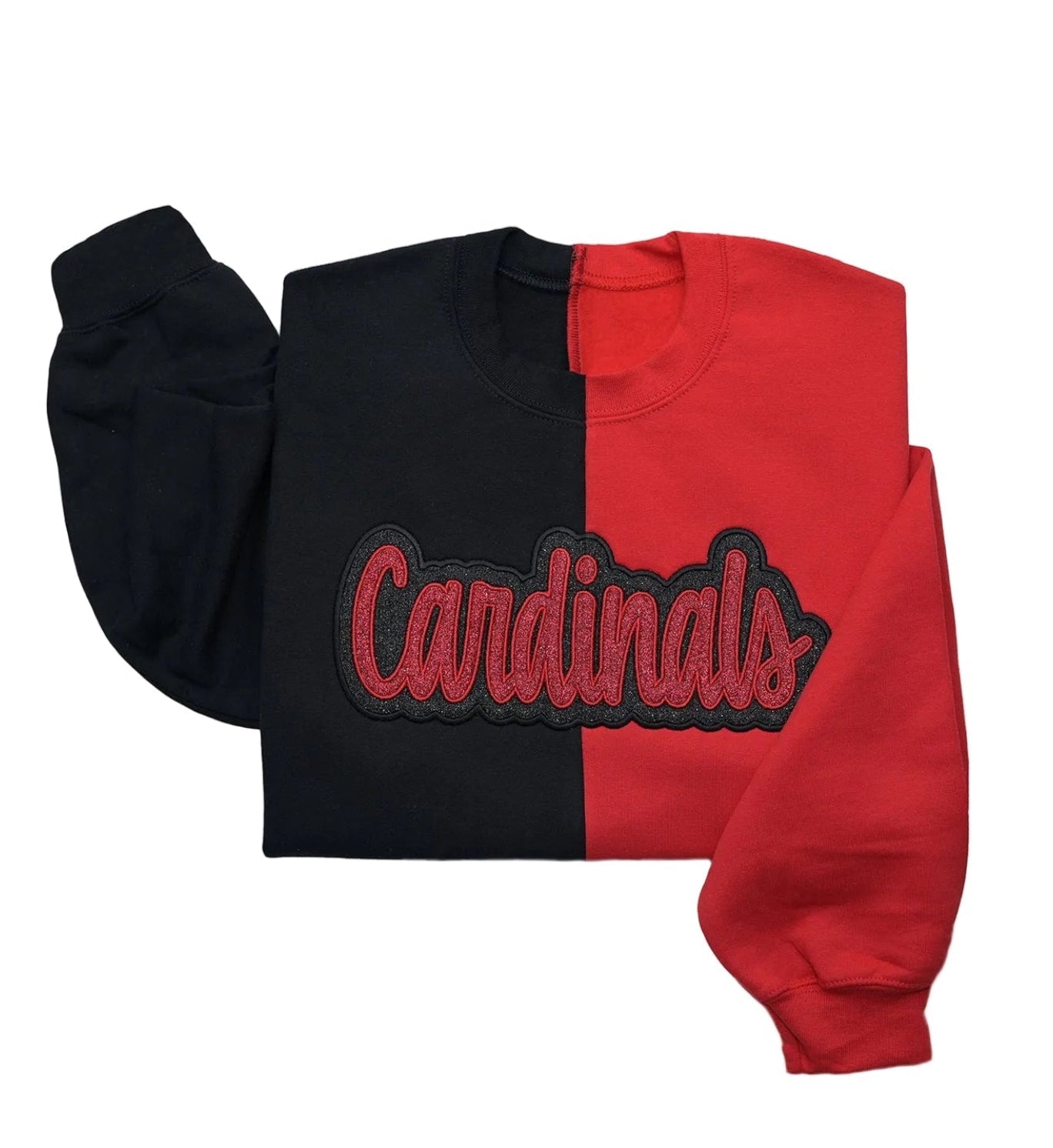 Custom Two-Tone Split Color Chenille Patch Embroidery Crewneck Sweatshirt