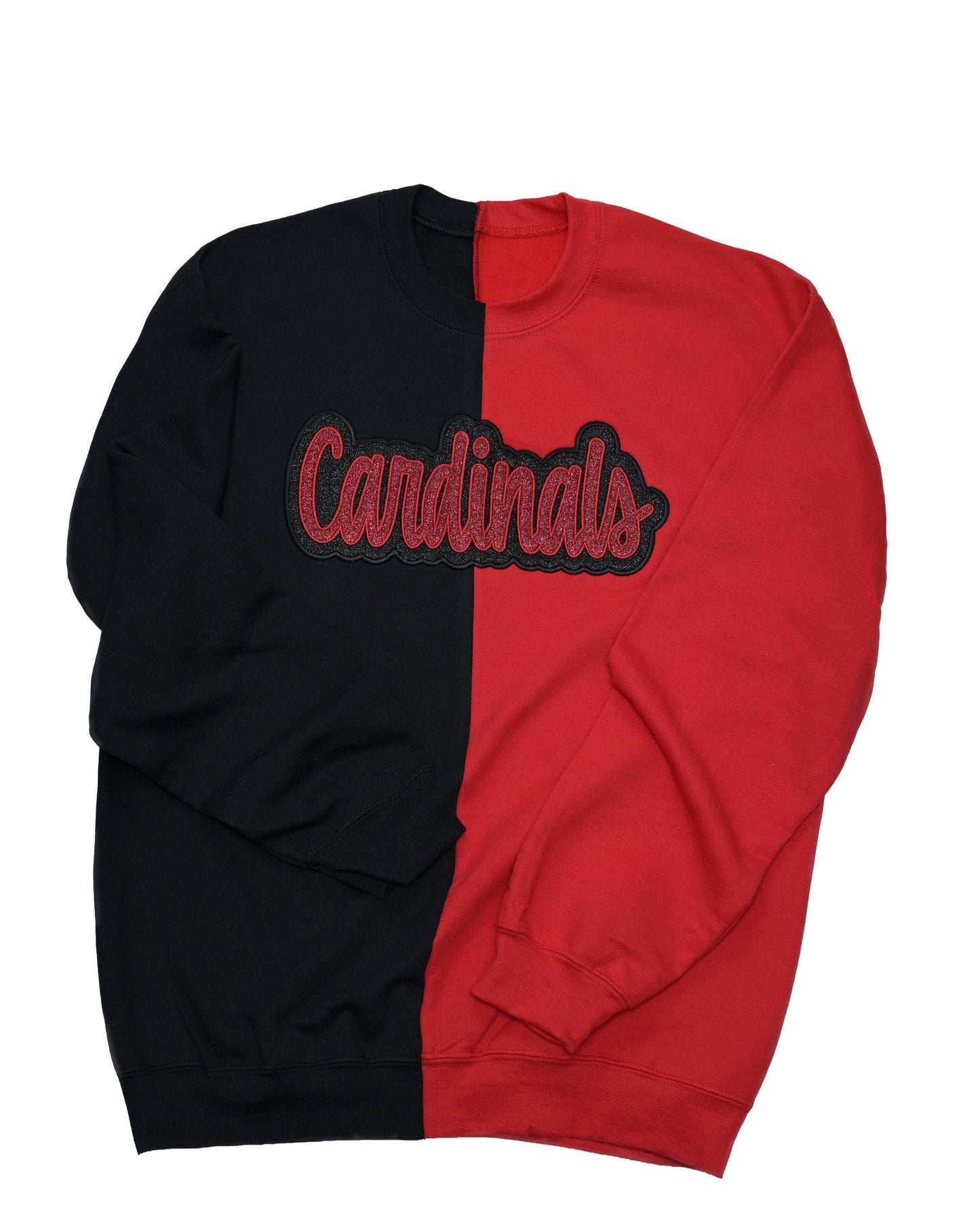 Custom Two-Tone Split Color Chenille Patch Embroidery Crewneck Sweatshirt