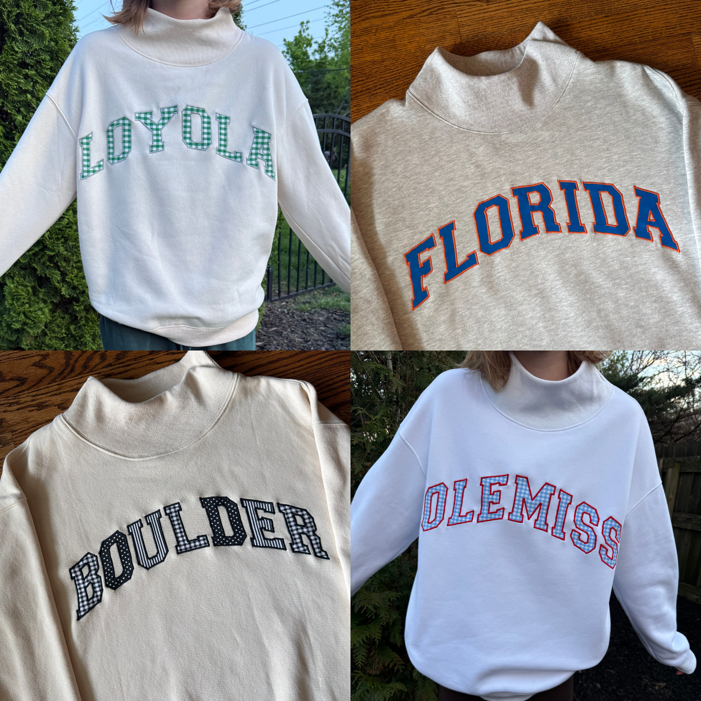 Personalized Pattern Patch College Letter Crewneck Mockneck Hoodie Sweatshirt