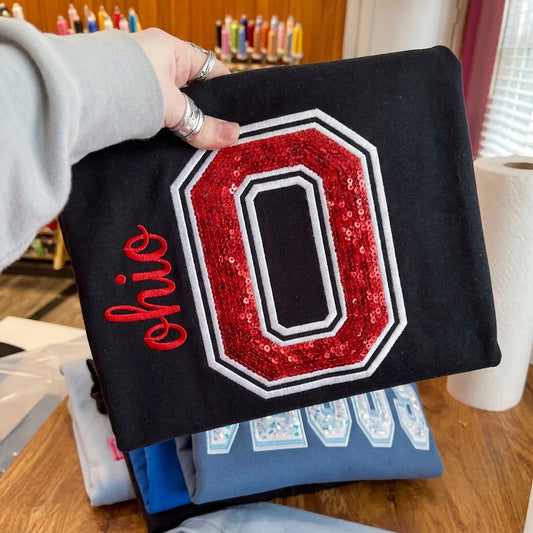 Custom Sequin Varsity Letter Sweatshirt Personalized College Football Game Day Embroidery Crewneck