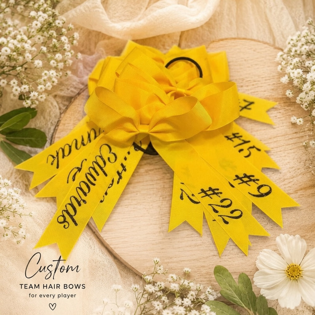 Personalized Team Hair Bows, Custom Cheer Bows with Names & Numbers