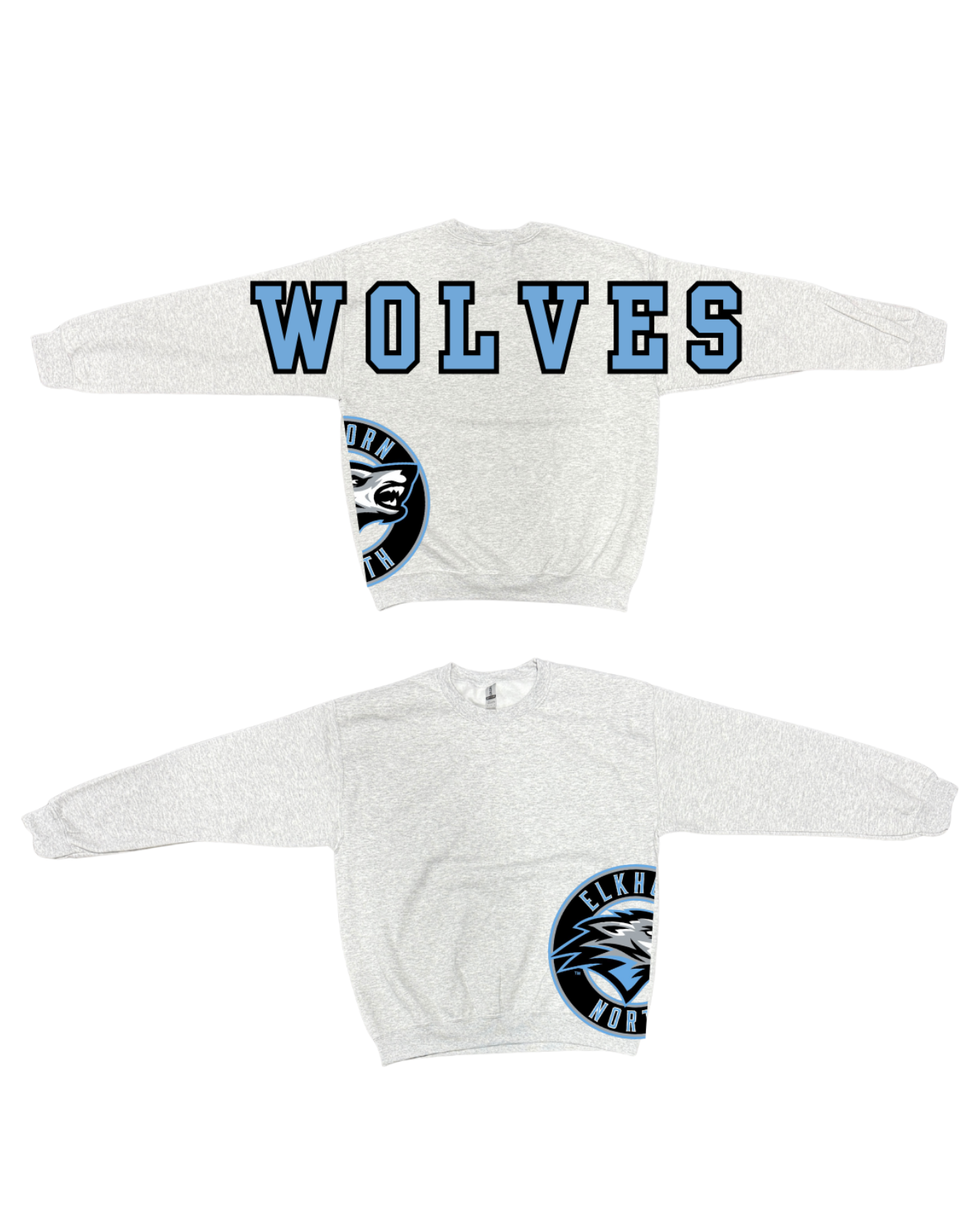 Custom Back Print Varsity Crewneck Sweatshirt, Personalized Team Name Mascot Game Day Spirit Pullover