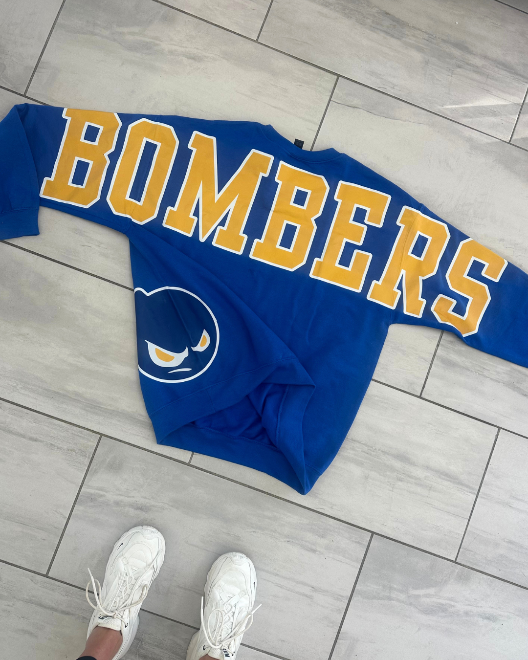 Custom Back Print Varsity Crewneck Sweatshirt, Personalized Team Name Mascot Game Day Spirit Pullover