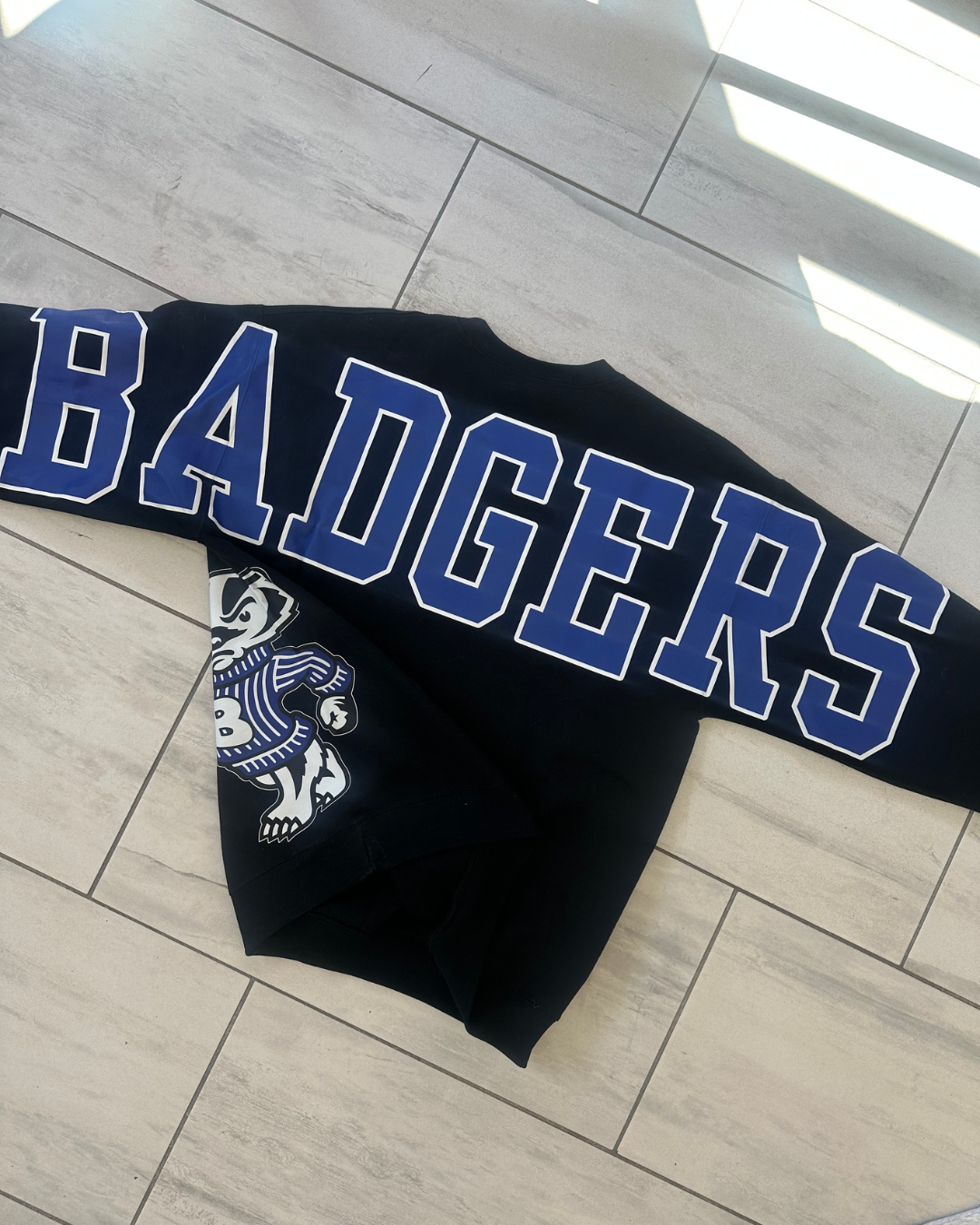 Custom Back Print Varsity Crewneck Sweatshirt, Personalized Team Name Mascot Game Day Spirit Pullover