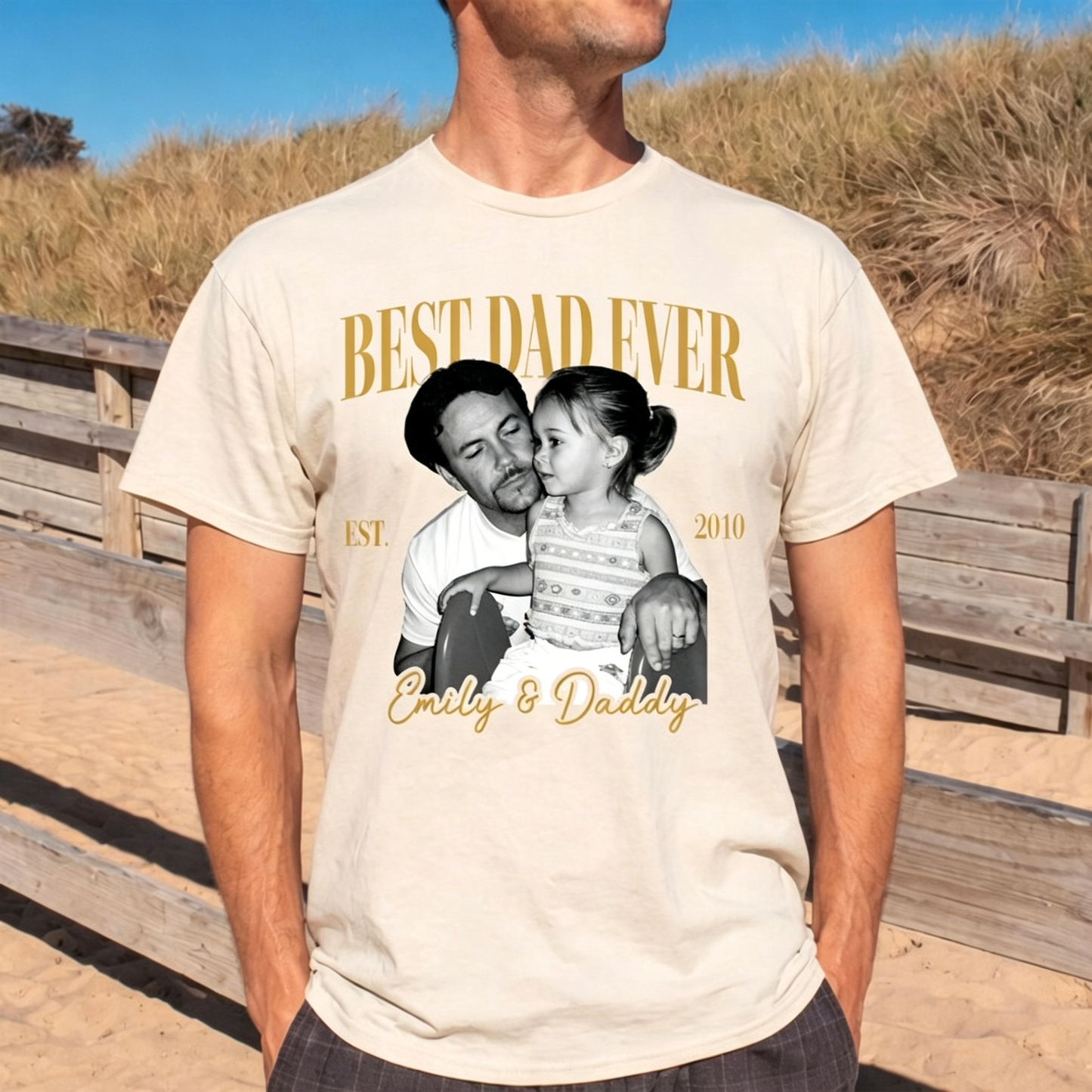Custom Vintage Photo Dad T-Shirt - "Best Dad Ever" Retro Personalized Tee