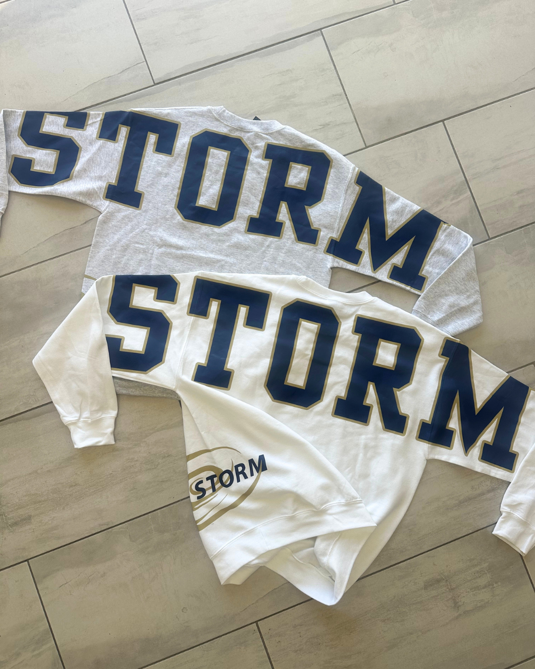 Custom Back Print Varsity Crewneck Sweatshirt, Personalized Team Name Mascot Game Day Spirit Pullover