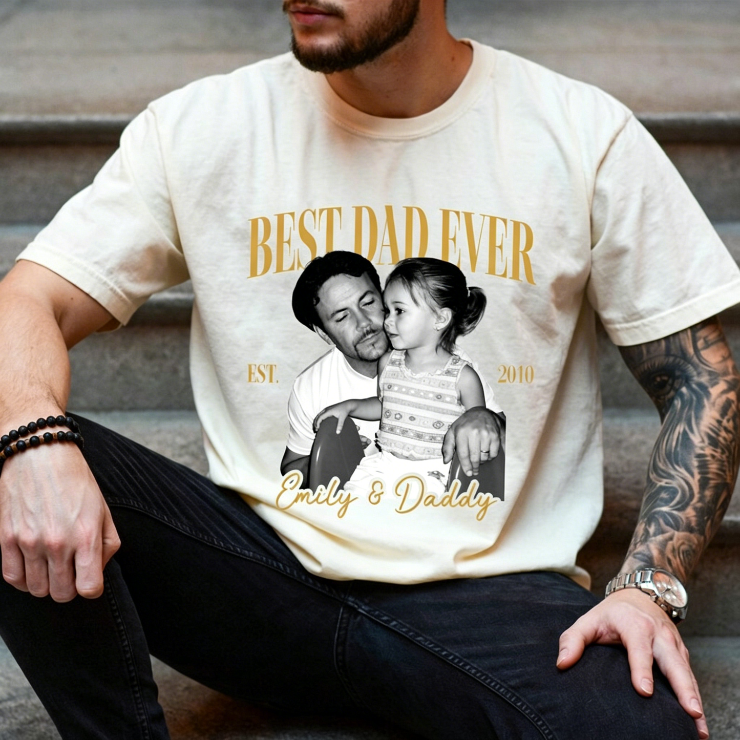 Custom Vintage Photo Dad T-Shirt - "Best Dad Ever" Retro Personalized Tee