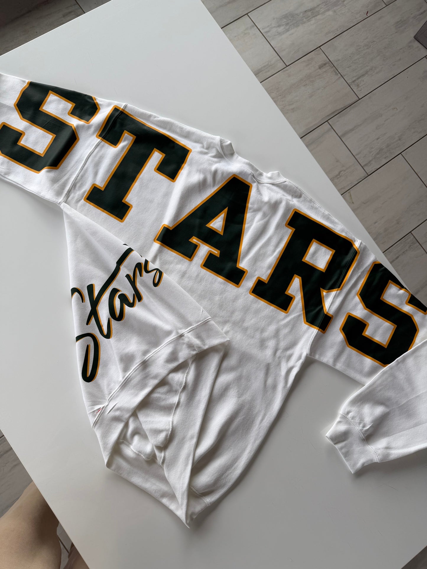 Custom Back Print Varsity Crewneck Sweatshirt, Personalized Team Name Mascot Game Day Spirit Pullover