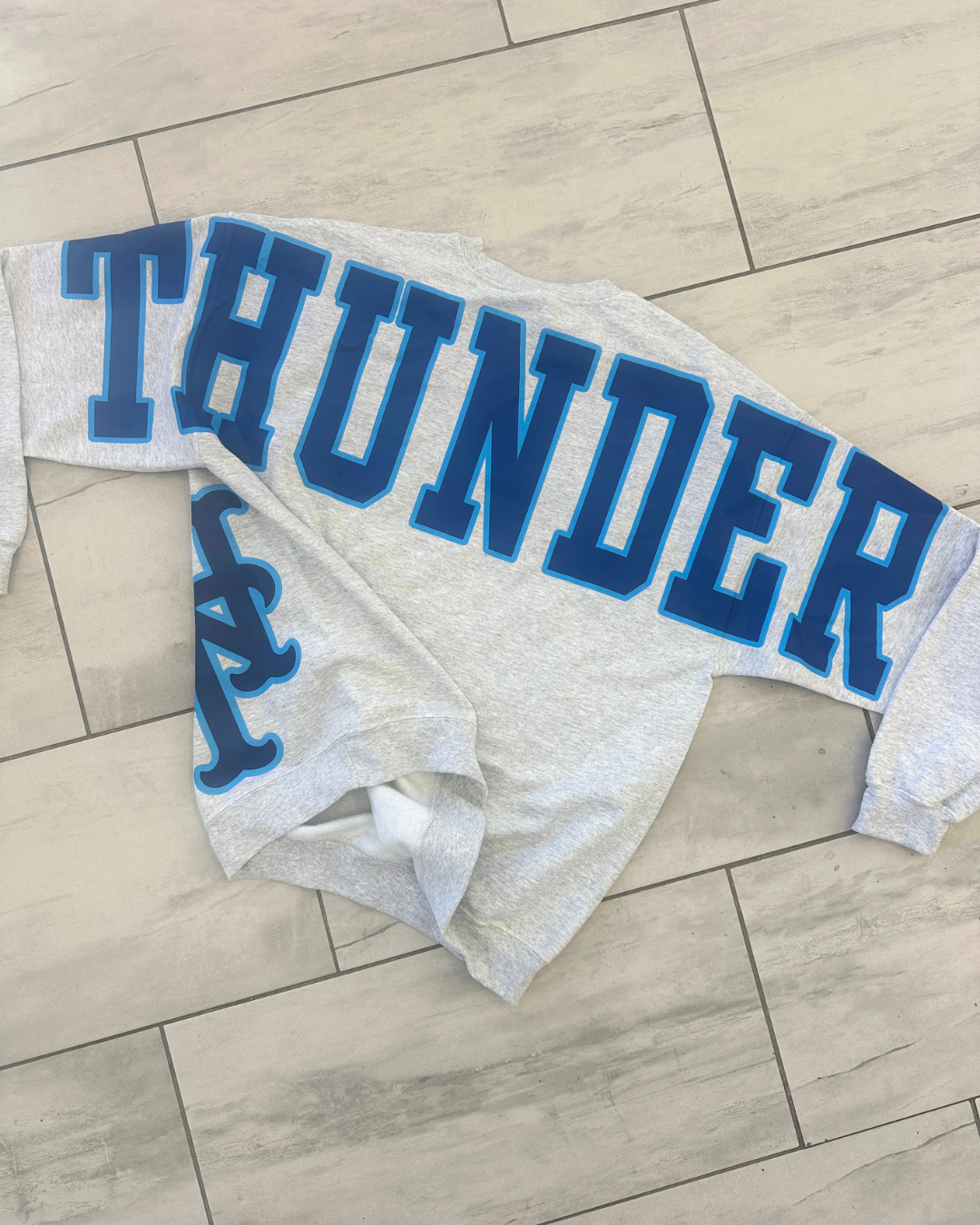 Custom Back Print Varsity Crewneck Sweatshirt, Personalized Team Name Mascot Game Day Spirit Pullover