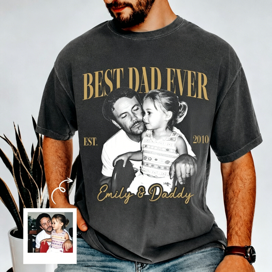 Custom Vintage Photo Dad T-Shirt - "Best Dad Ever" Retro Personalized Tee