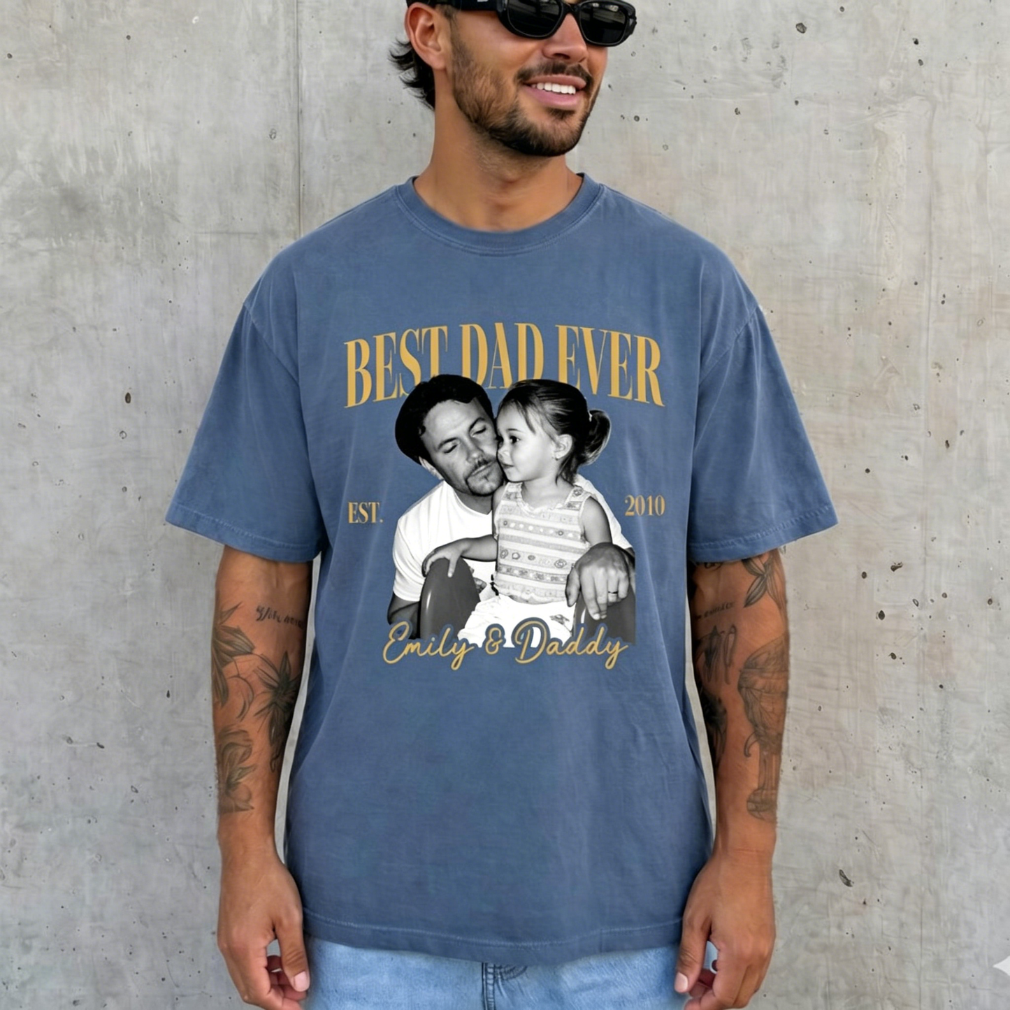 Custom Vintage Photo Dad T-Shirt - "Best Dad Ever" Retro Personalized Tee