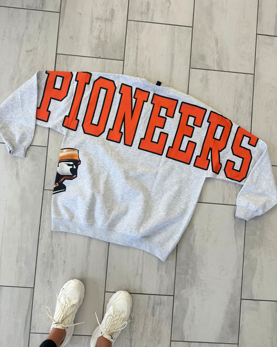 Custom Back Print Varsity Crewneck Sweatshirt, Personalized Team Name Mascot Game Day Spirit Pullover