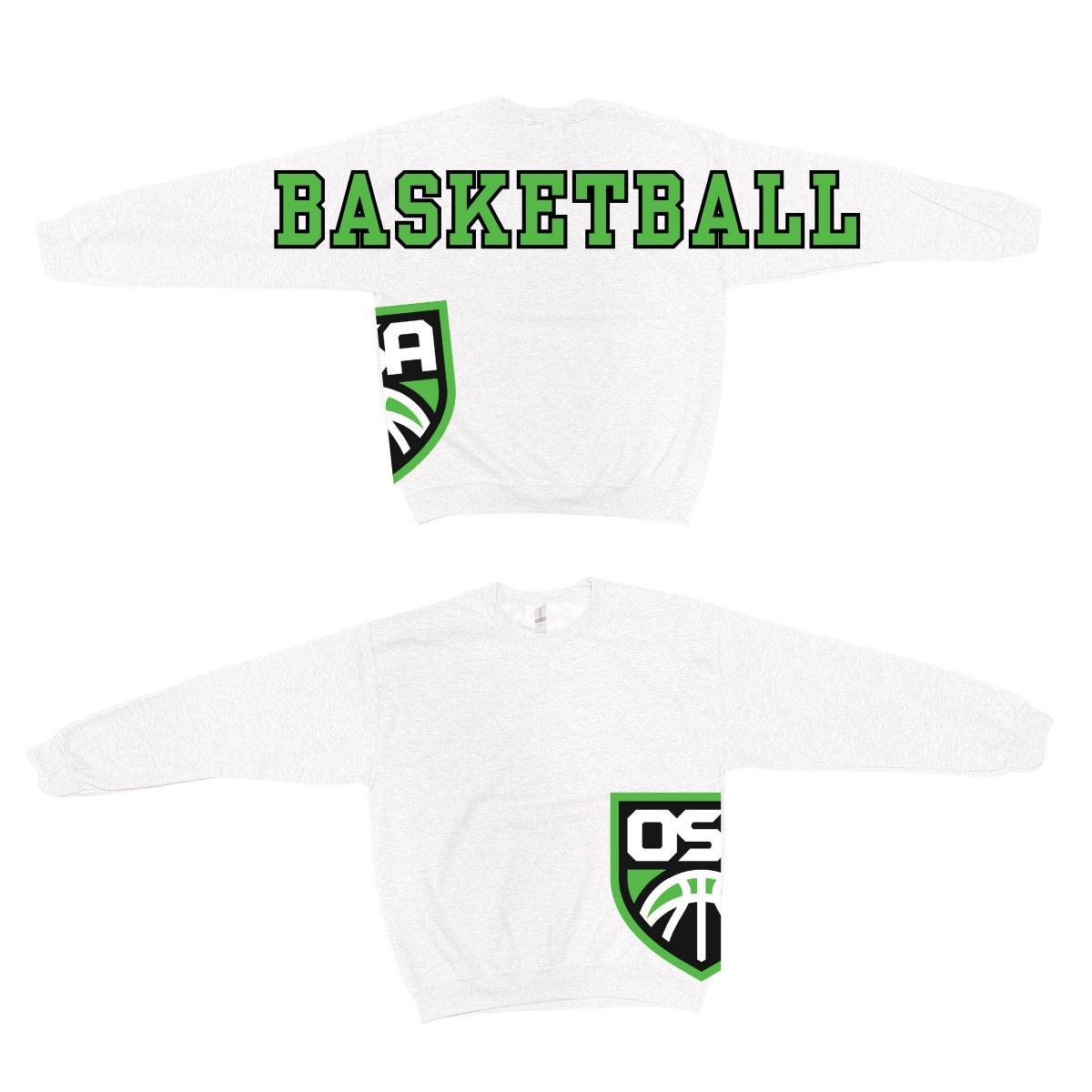 Custom Back Print Varsity Crewneck Sweatshirt, Personalized Team Name Mascot Game Day Spirit Pullover
