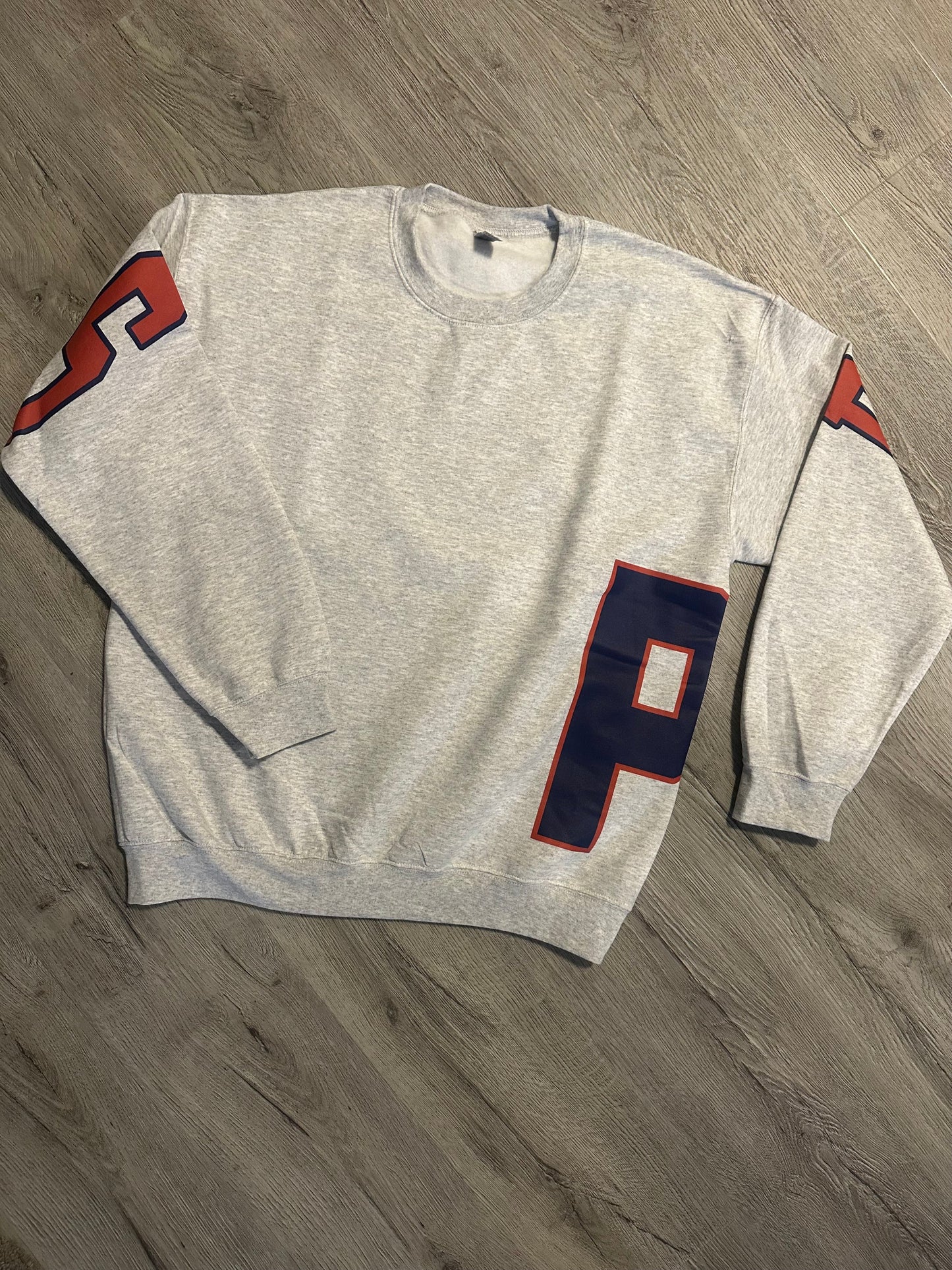 Custom Back Print Varsity Crewneck Sweatshirt, Personalized Team Name Mascot Game Day Spirit Pullover