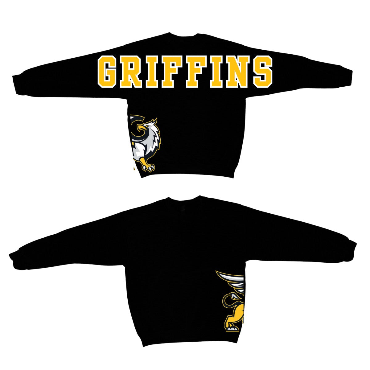 Custom Back Print Varsity Crewneck Sweatshirt, Personalized Team Name Mascot Game Day Spirit Pullover