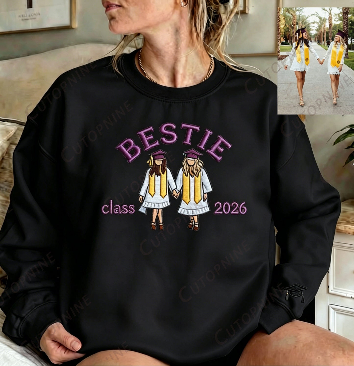 Graduation Bestie Custom Embroidered Sweatshirt