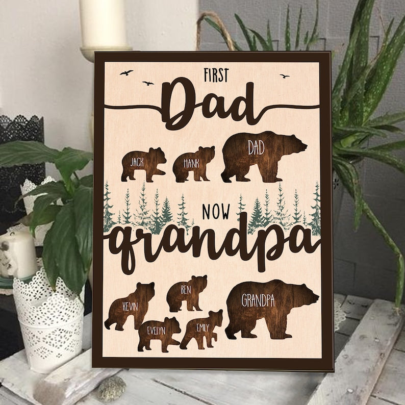 The "First Dad Now Grandpa" Custom Bear Sign